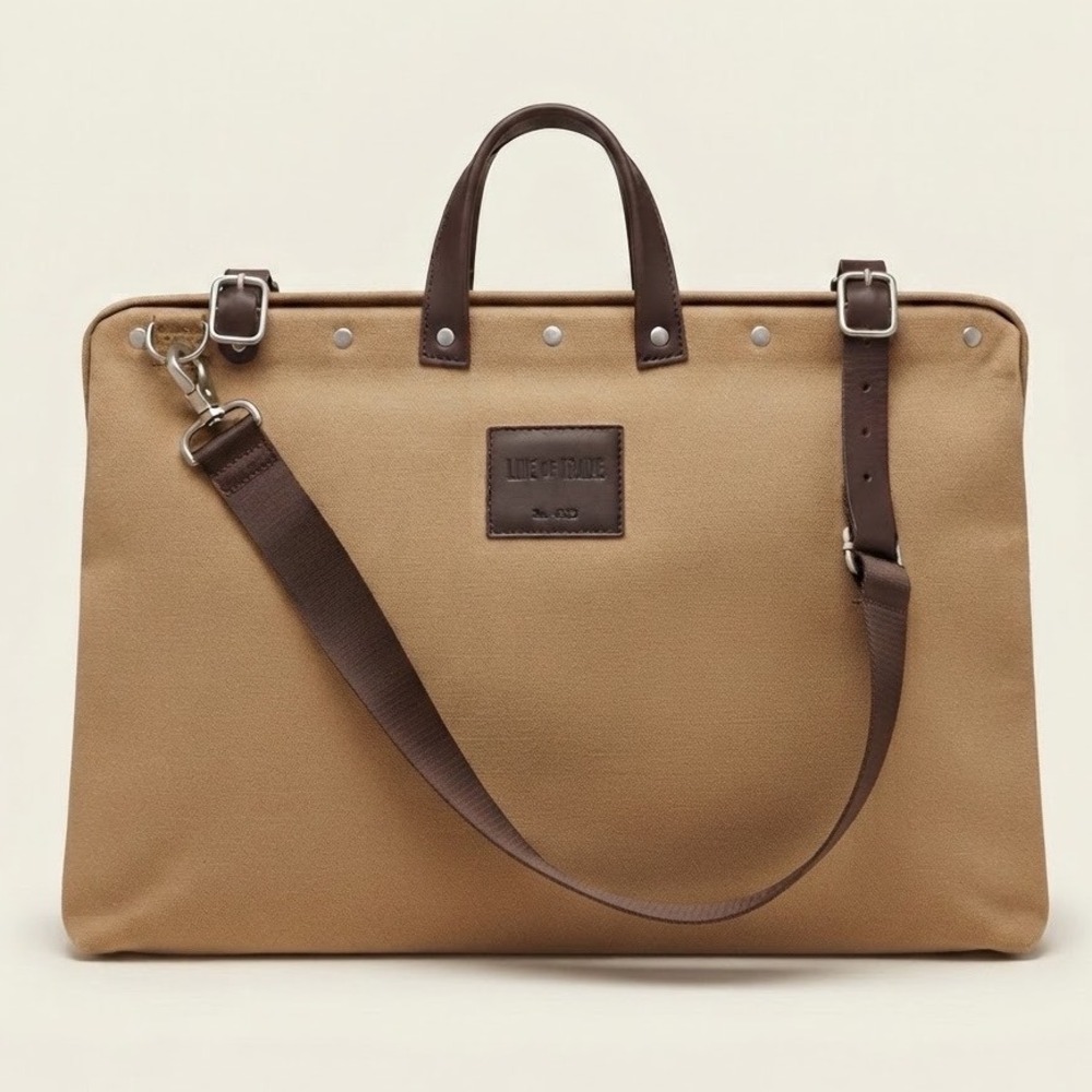Line of Trade No. 0312 Canvas Leather Briefcase Tan Brown Laptop Messenger Bag